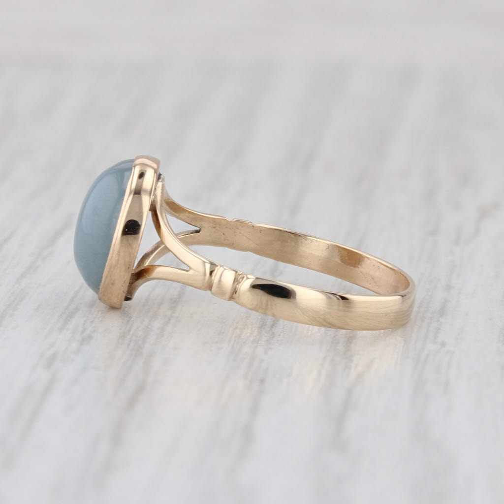 Gray Green Oval Cabochon Solitaire Ring 14k Yellow Gold Size 8