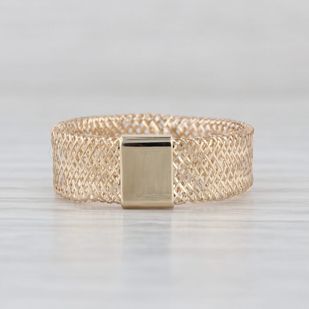 Flexible Mesh Ring 14k Yellow Gold Size 7-9 Adjustable Band Light Weight