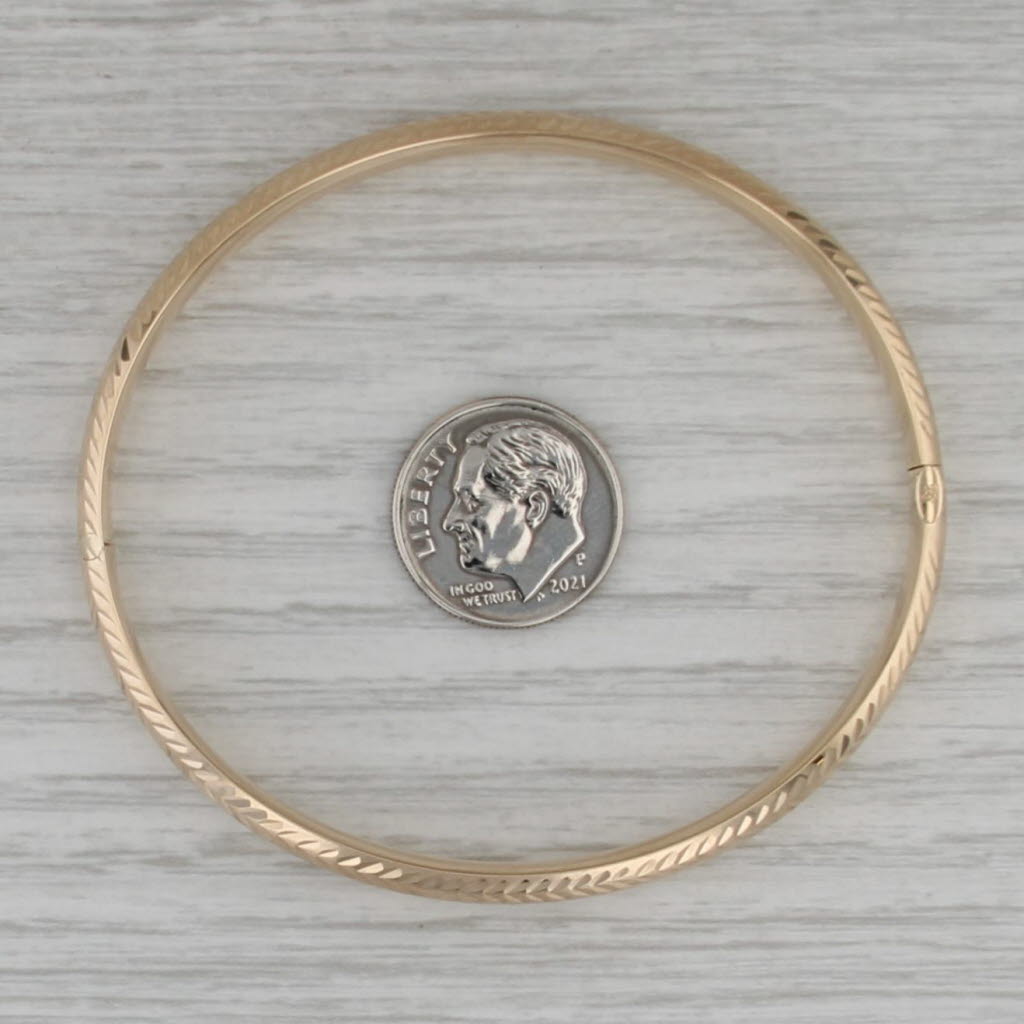 7" Patterned Bangle Bracelet 14k Yellow Gold 6.3mm