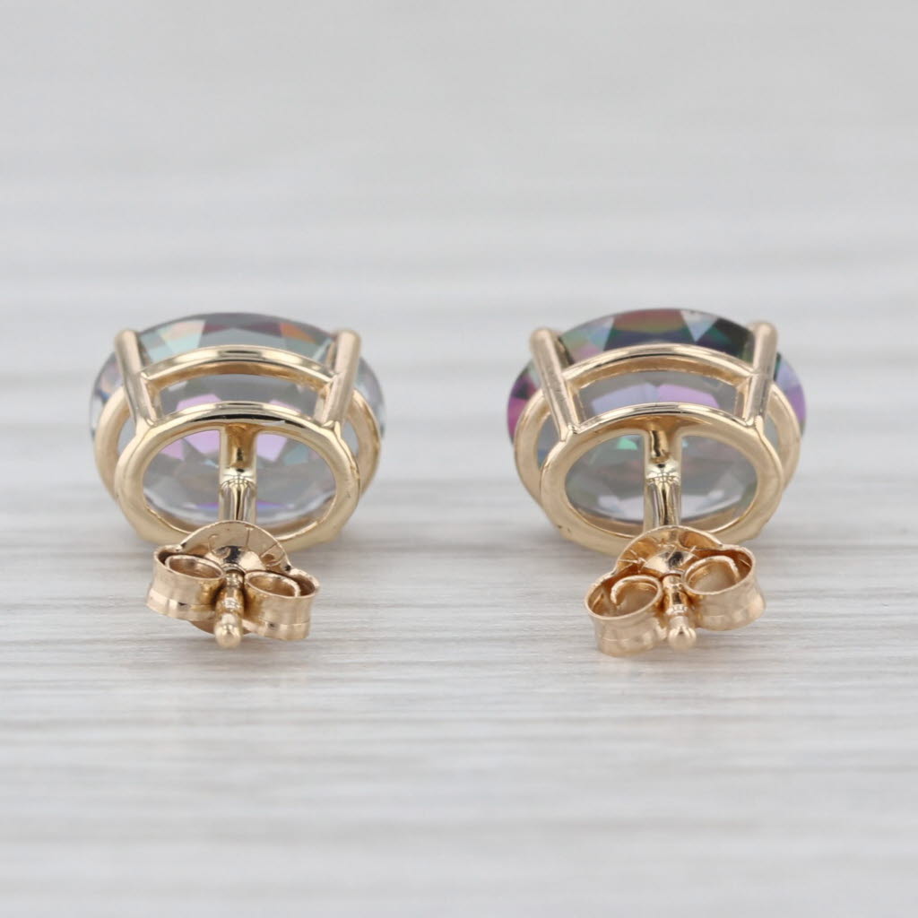 3.10ctw Mystic Topaz Stud Earrings 14k Yellow Gold Oval Solitaire Studs