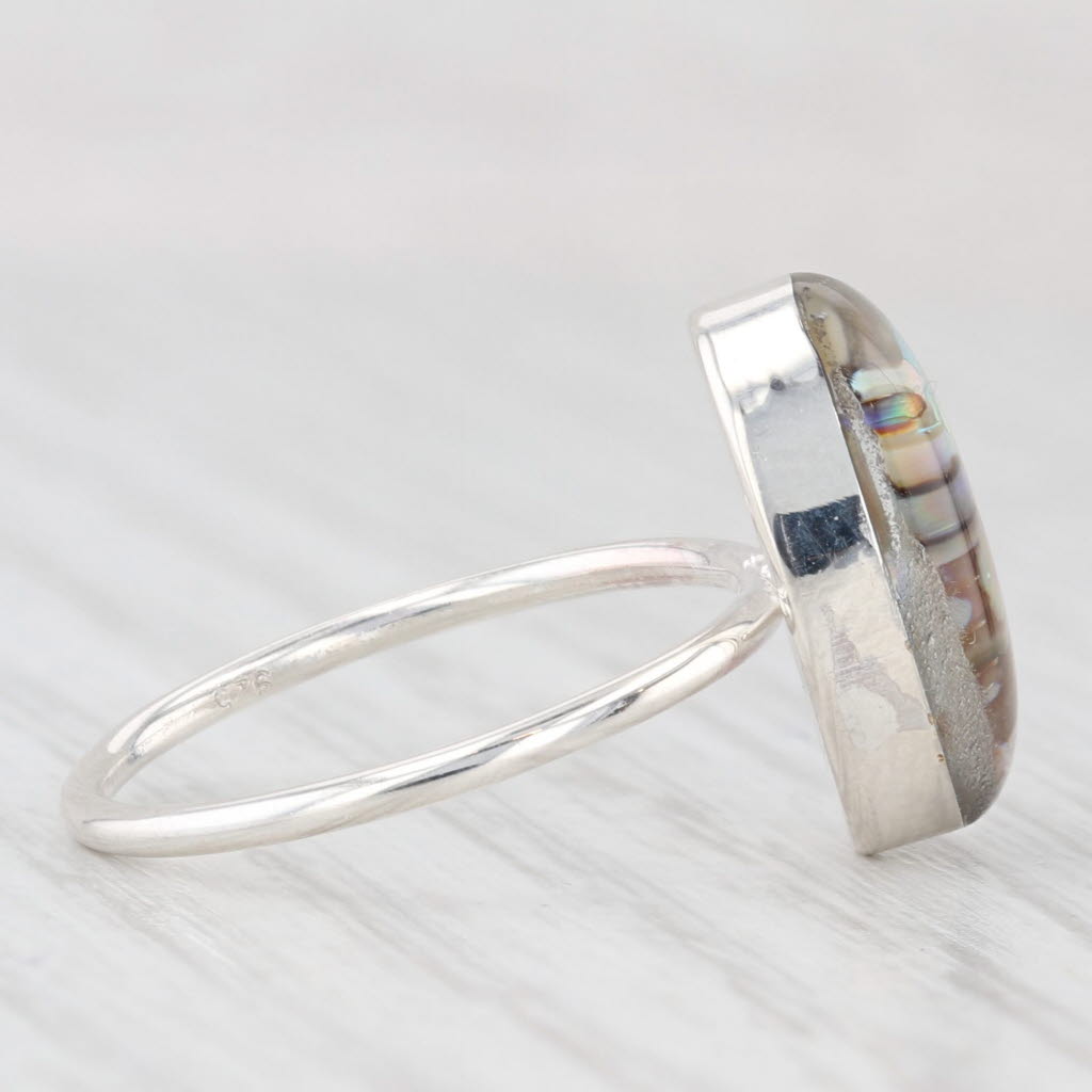 Light Gray Composite Stones Oval Cabochon Ring Sterling Silver Resin Size 6
