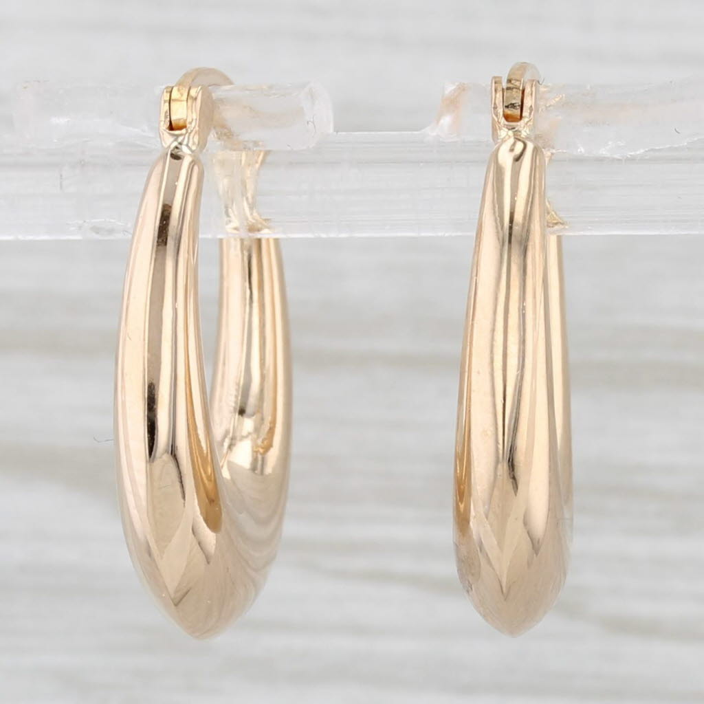 Light Gray Beveled Hoop Earrings 18k Yellow Gold Snap Top Oval Hoops