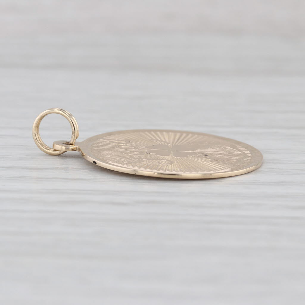 Good Luck Shamrock Pendant Charm 14k Yellow Gold Engravable