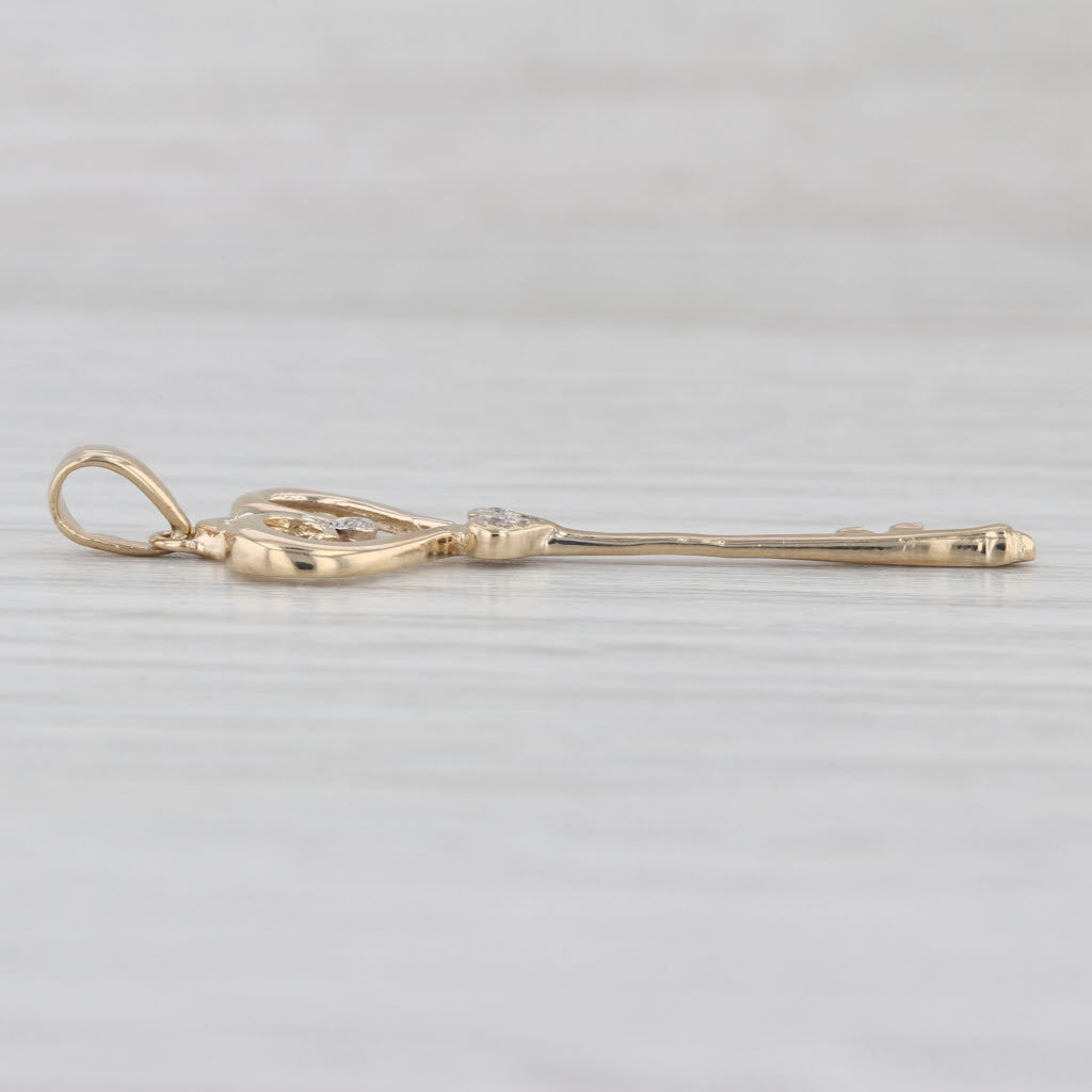 Diamond Accented Heart Skeleton Key Pendant 14k Yellow Gold