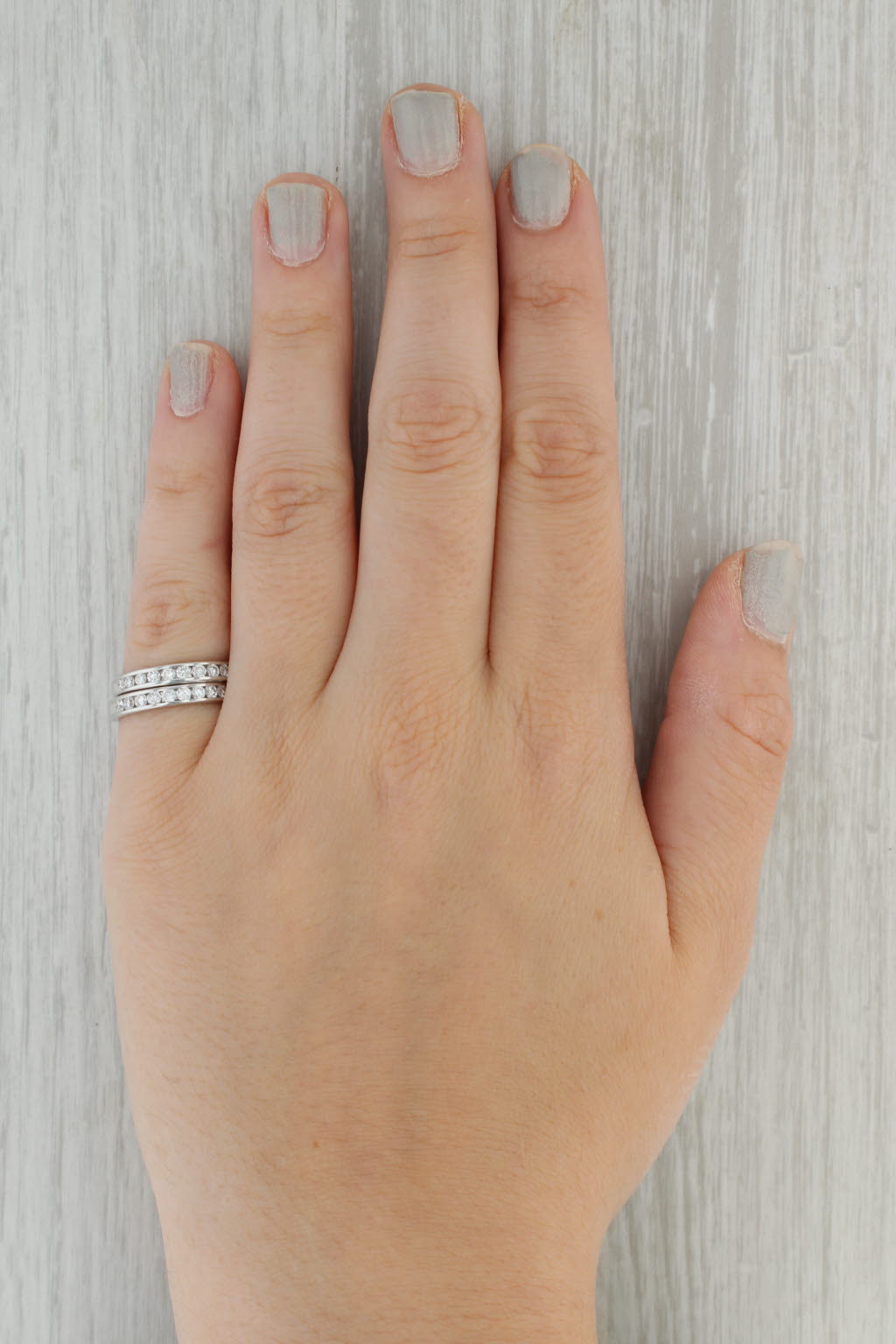 Dark Gray 0.95ctw Diamond Rings Set of 2 14k White Gold Size 7 Wedding Bands