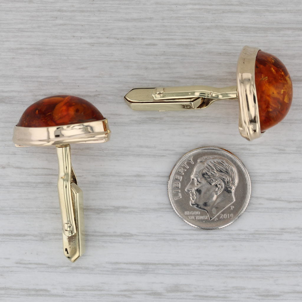 Gray Vintage Men's Amber Cufflinks 333 8k Yellow Gold Folding Backs