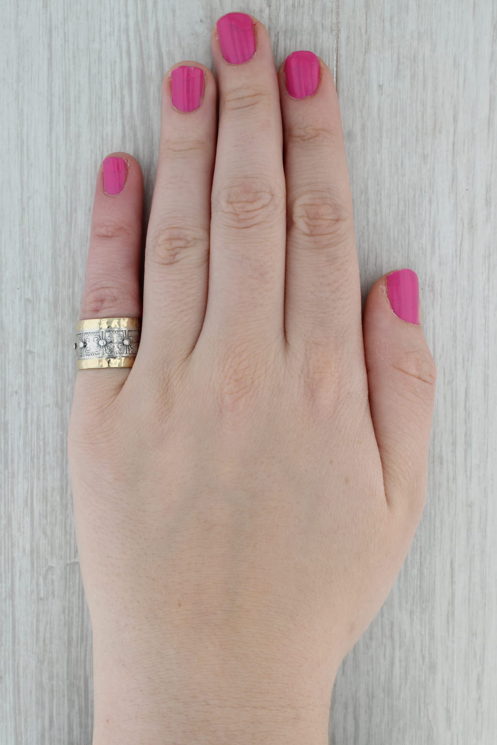 Dark Gray Wide Cigar Band Ring 14k Gold Sterling Silver Statement Size 6 Prodesso