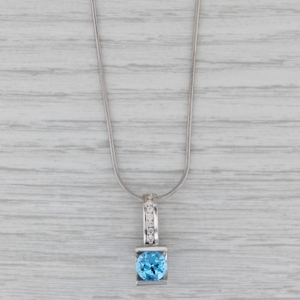 Gray 4.77ctw Blue Topaz Diamond Pendant Necklace 14k White Gold 16" Snake Chain