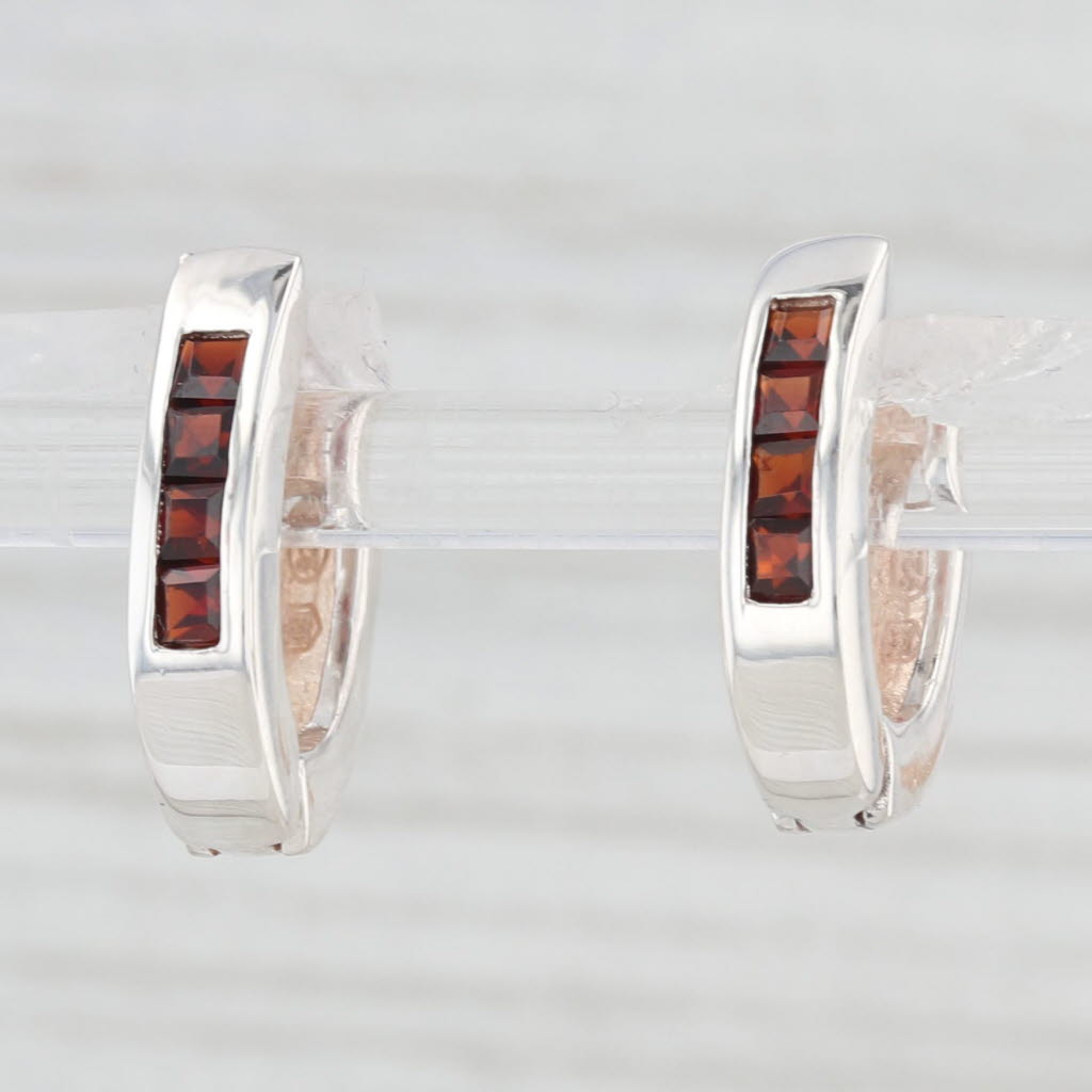 Light Gray 0.50ctw Garnet Hoop Huggie Earrings Sterling Silver Snap Top Posts