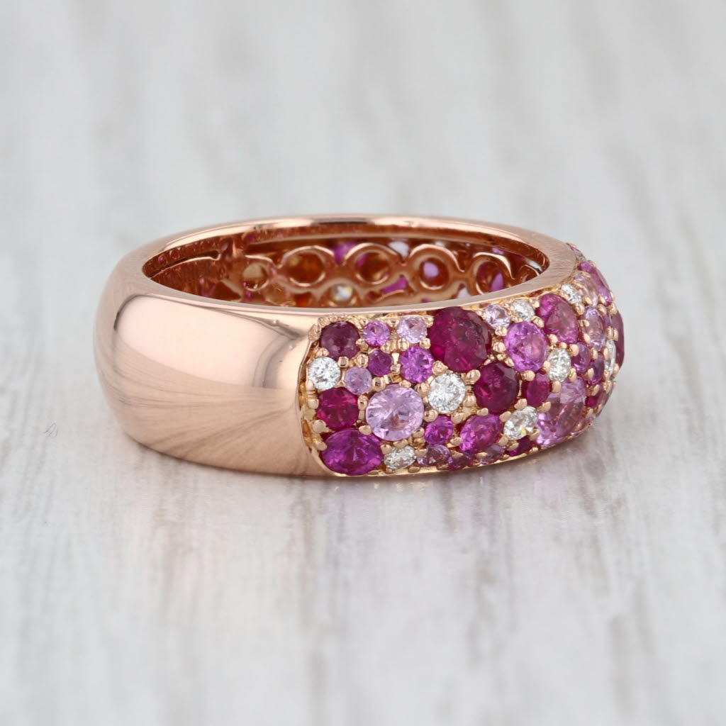 Danhier 2.05ctw Pink Sapphire Diamond Pave Ring 18k Rose Gold Size 6.75 Band