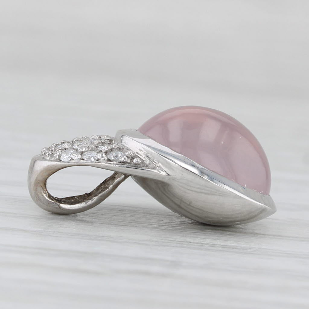 Light Gray 0.22ctw Diamond Rose Quartz Slide Pendant 18 White Gold