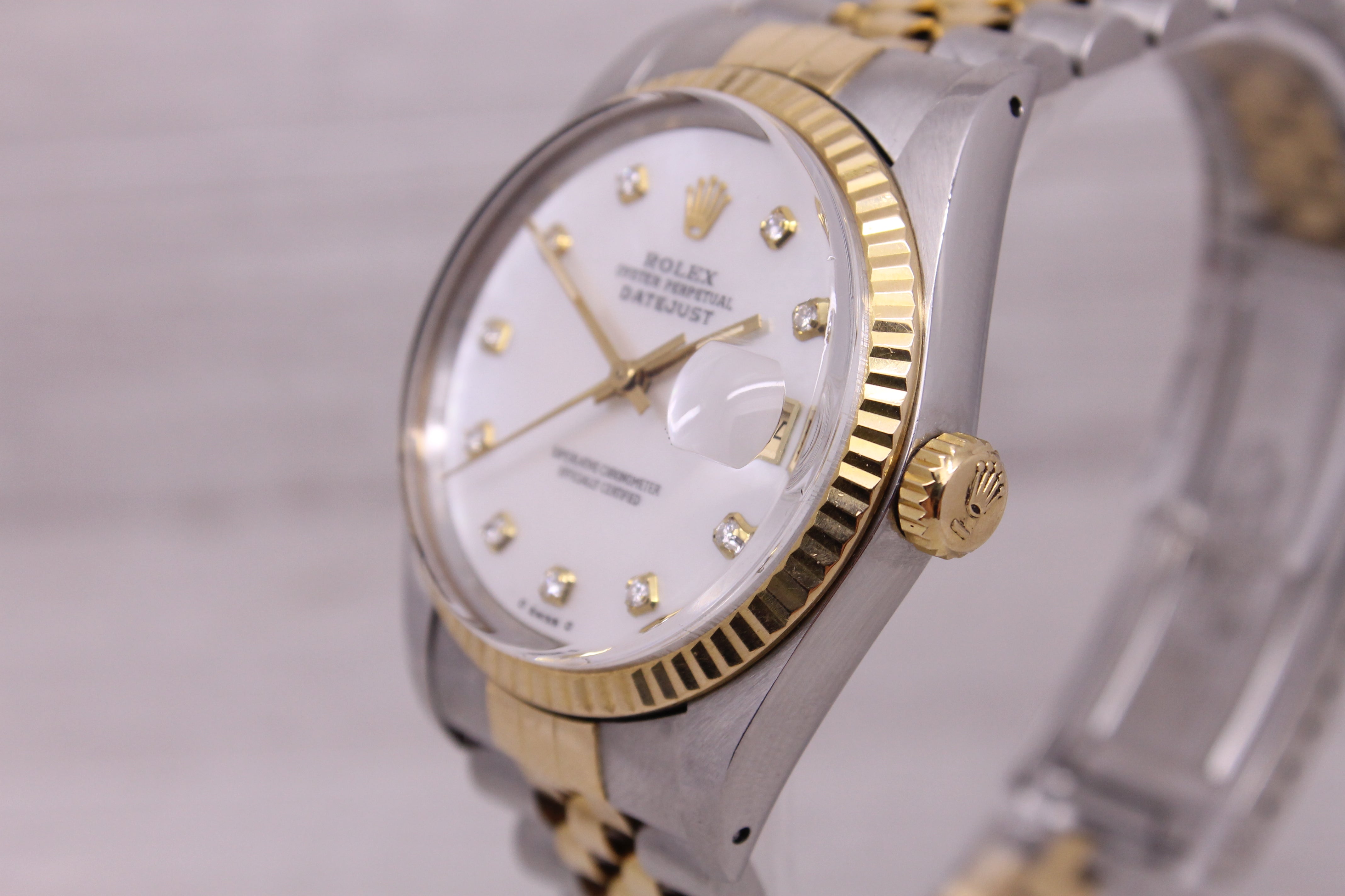 Dark Gray Vintage 1985 Rolex Datejust 16013 Mens 36mm 18k & Steel Automatic Watch Jubilee