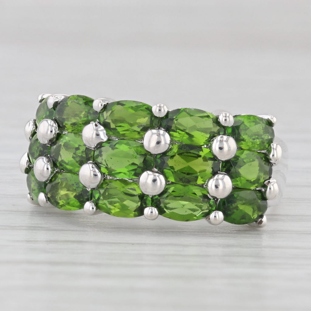 Light Gray 3.20ctw Green Chrome Diopside Cluster Ring Sterling Silver Size 6 Cocktail