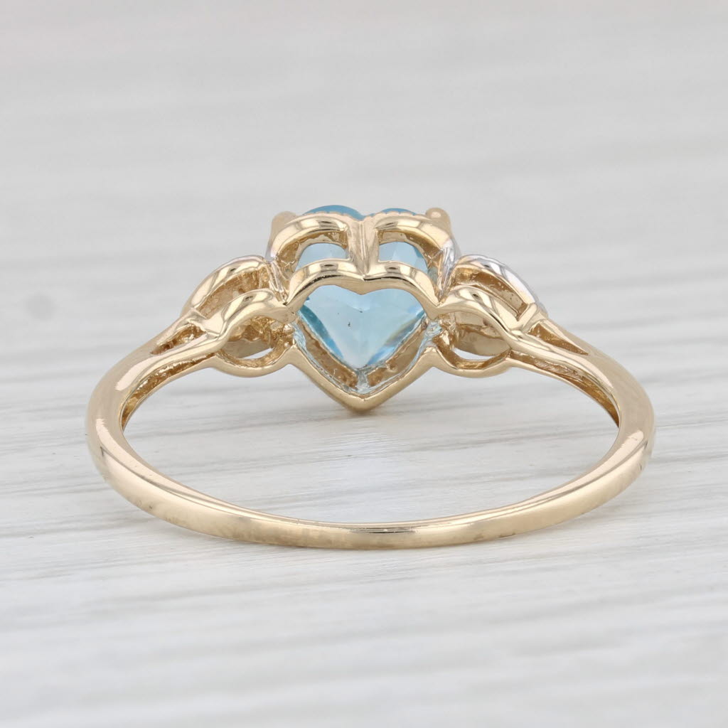 Light Gray 1.45ct Blue Topaz Heart Diamond Ring 10k Yellow Gold Size 9.25