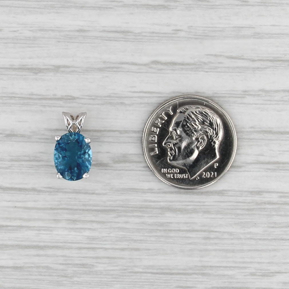 New 2.24ct Oval London Blue Topaz Solitaire Pendant 14k White Gold Small Drop