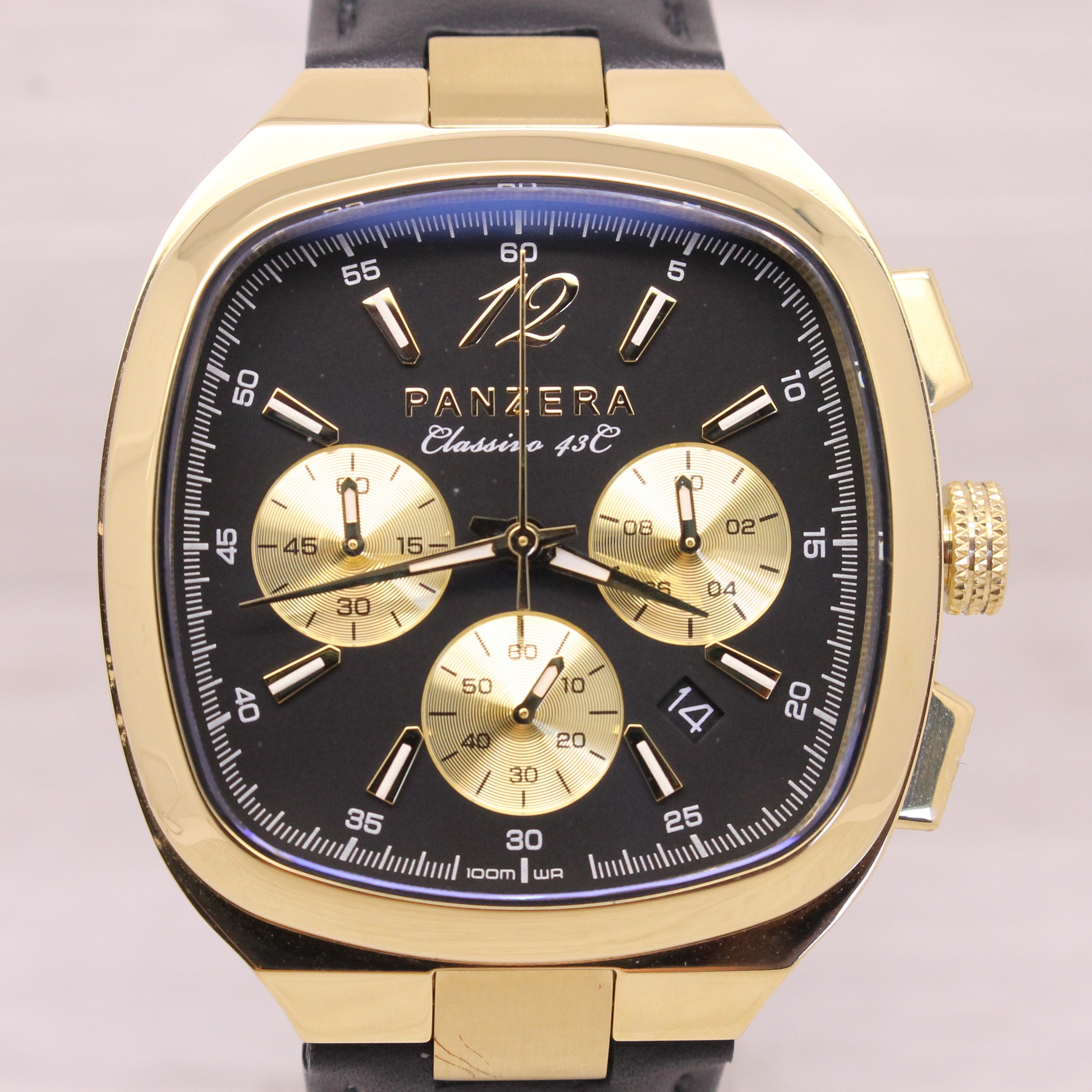 Dark Slate Gray Panzera Classivo 43C 43mm Gold Plated Steel Quartz Chronograph Watch C43C-03
