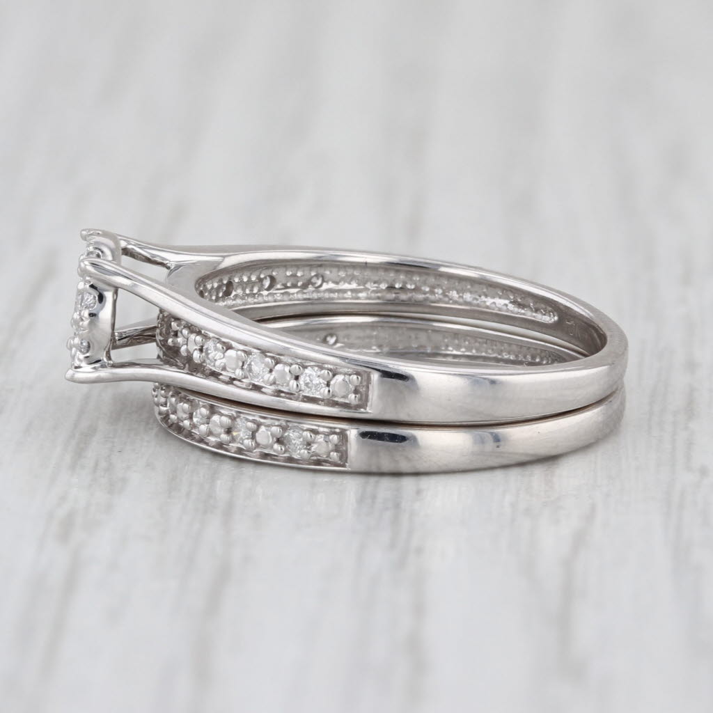 0.22ctw Diamond Halo Engagement Ring Wedding Band 10k White Gold Bridal Set Sz 7