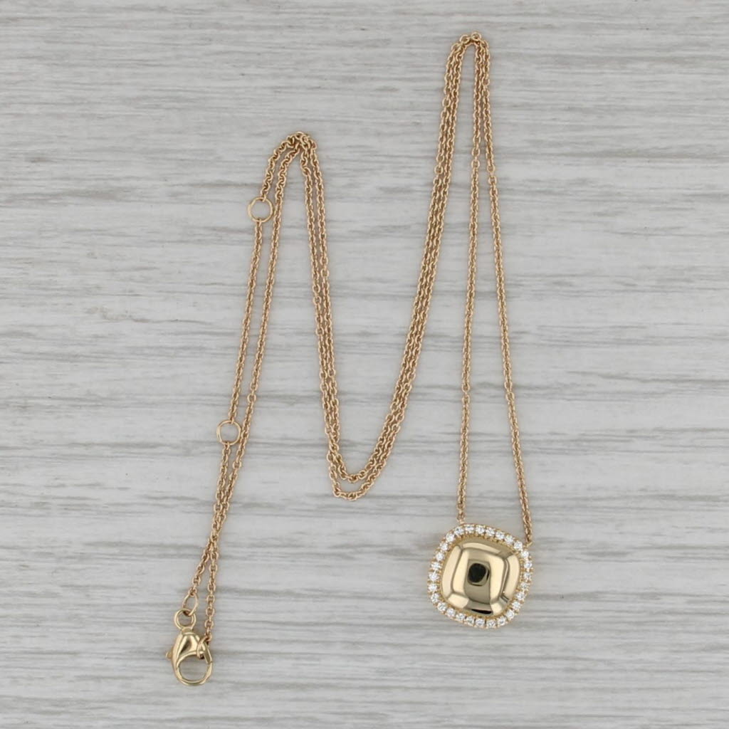 New 0.10ctw Diamond Halo Engravable Pendant Necklace 14k Yellow Gold Cable Chain