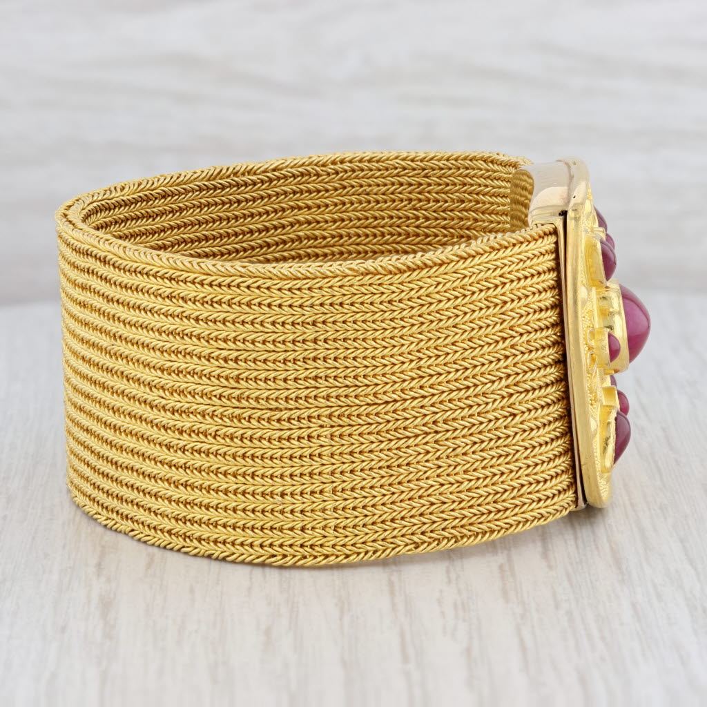 Light Gray 7.25ctw Bikakis & Johns Handmade Ruby Statement Bracelet 22k 18k Gold 7"