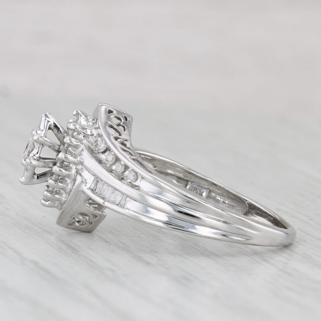 Light Gray Diamond Bypass Engagement Ring Bridal Set 10k White Gold Size 7.25