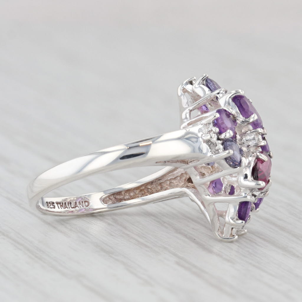 Light Gray 2.14ctw Amethyst Garnet Iolite Cluster Ring Sterling Silver Size 6.25