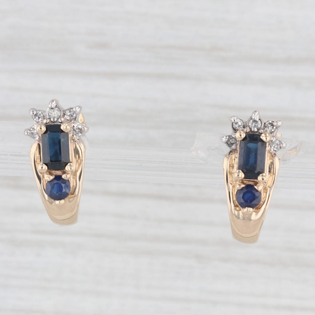 Light Gray 1.05ctw Blue Sapphire Diamond J-Hook Earrings 14k Yellow Gold Small Stud Drops