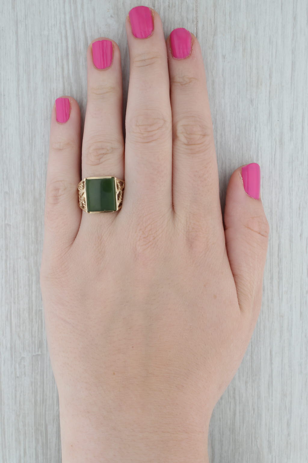 Gray Green Nephrite Jade Ring 10k Yellow Gold Size 10 Men's Signet