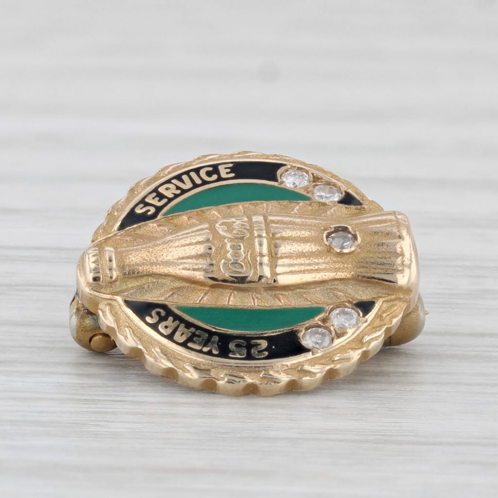 Light Gray Diamond Coca-Cola 25 Years Pin 10k Yellow Gold Service Award