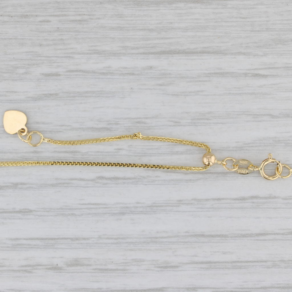 Gray Wheat Chain Necklace Adjustable up to 22" 14k Yellow Gold Bead Slide
