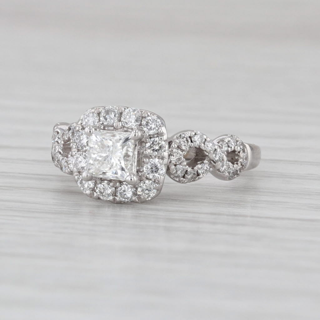0.87ctw Princess Diamond Halo Engagement Ring 14k White Gold Size 4.25