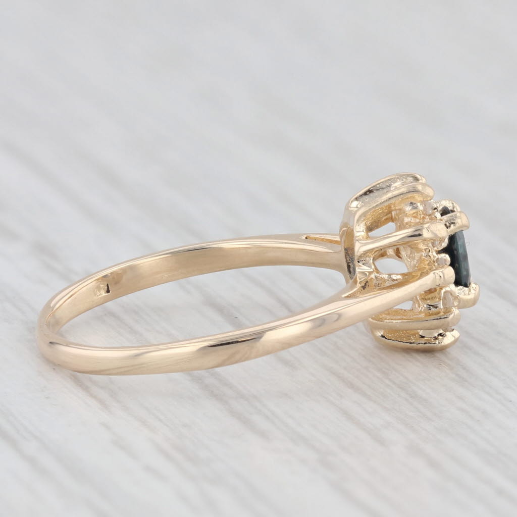 Light Gray 0.43ctw Oval Blue Sapphire Diamond Halo Ring 14k Yellow Gold Size 4.5 Engagement