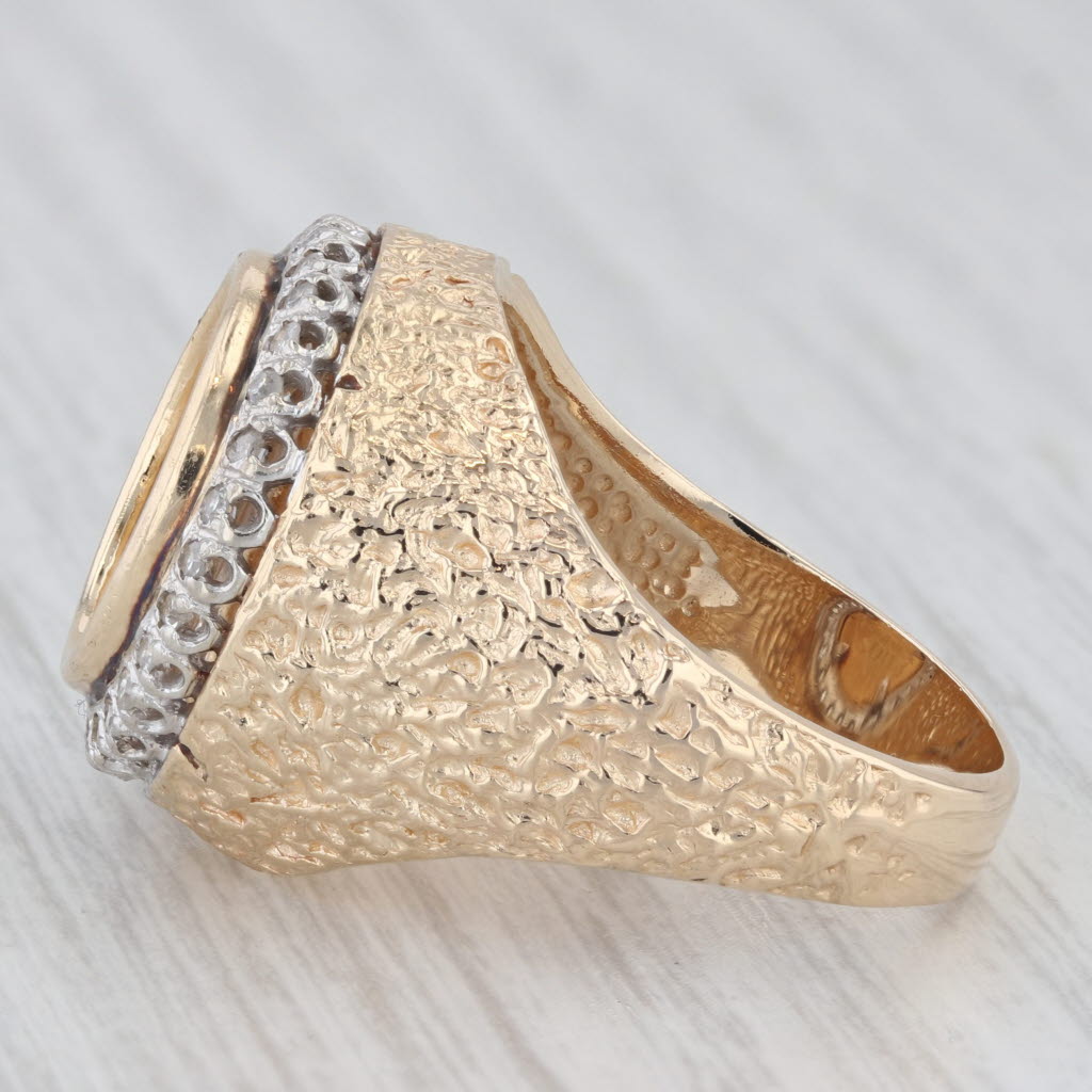 Light Gray 1945 Dos Pesos Mexican Coin Ring 14k Yellow Gold Nugget Band Size 9.75