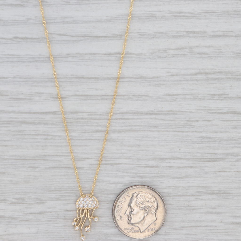 Light Gray New 0.13ctw Diamond Moving Jelly Fish Pendant Necklace 14k Yellow Gold 18"