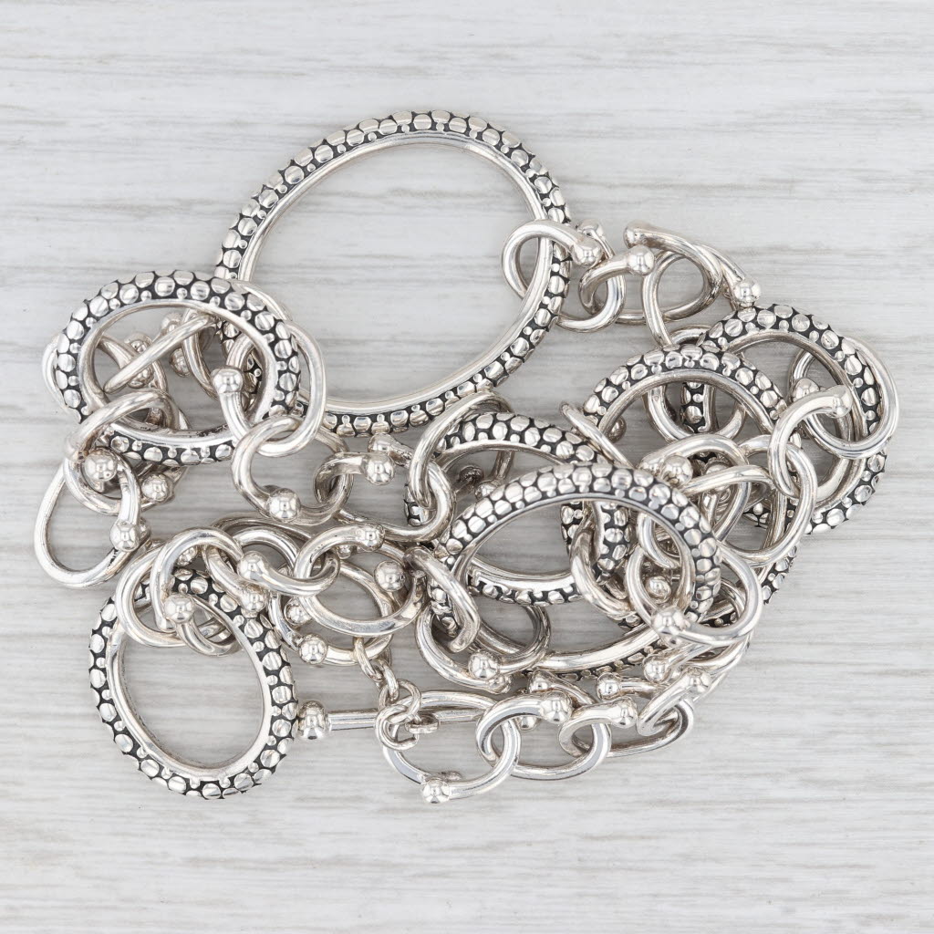 Light Gray Michael Dawkins Pebbled Toggle Necklace Sterling Silver 17.75" Statement