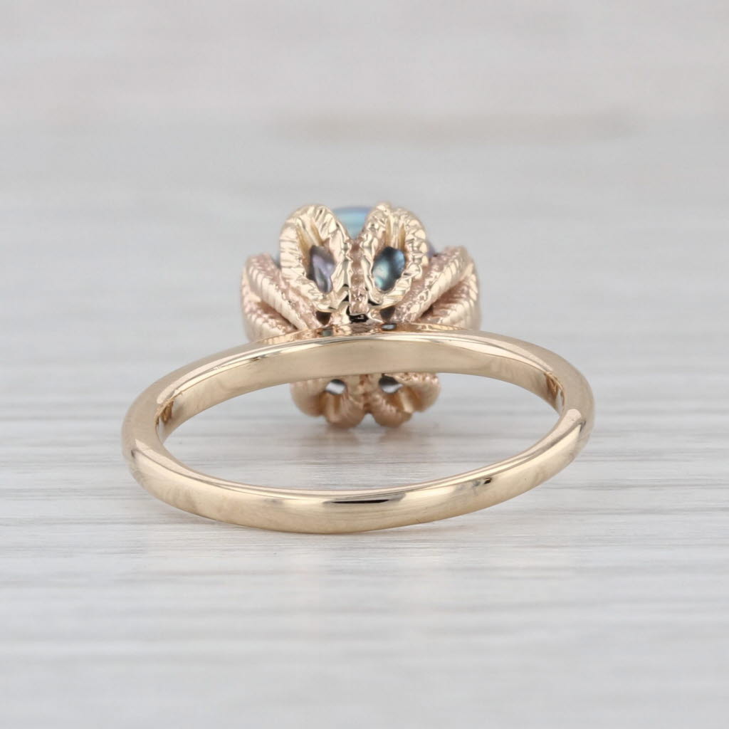Cultured Saltwater Black Pearl Solitaire Ring 14k Yellow Gold Size 7.5