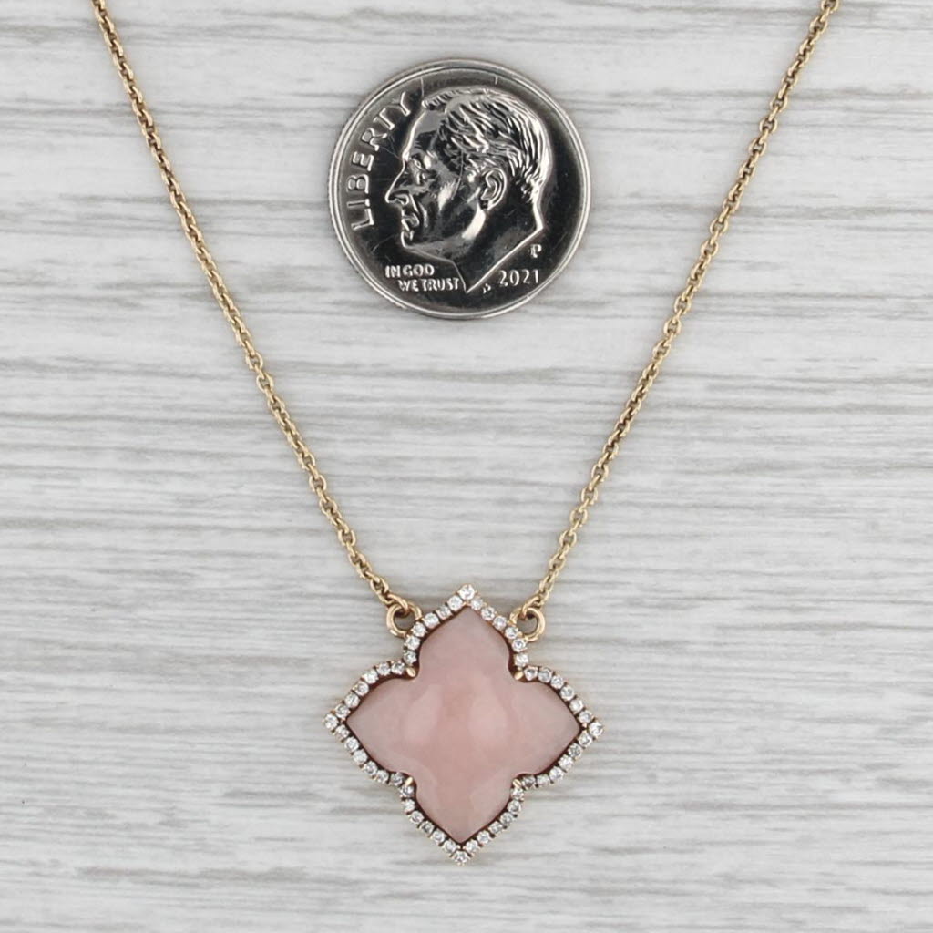 0.15ctw Diamond Halo Pink Opal Pendant Necklace 14k Gold 16" 17" 18" Cable Chain