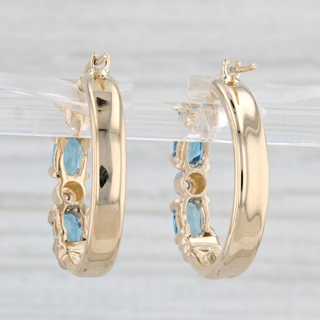 Light Gray 1ctw London Blue Topaz Hoop Earrings 10k Yellow Gold Round Hoops Diamond Accents