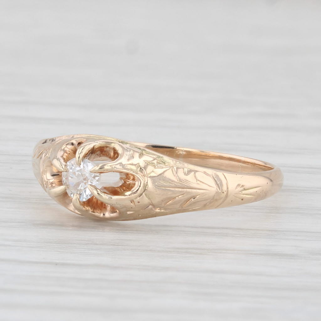 Light Gray Antique Diamond Solitaire Ring 14k Yellow Gold Size 7 Etched Band