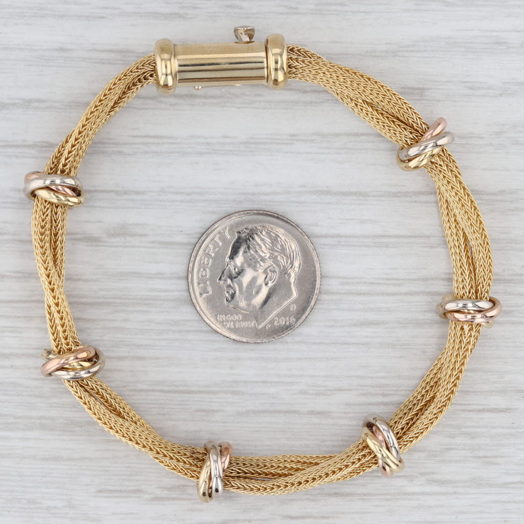 6" Woven Multi-Wheat Chains Bracelet 18k Yellow Rose White Gold 8.6mm