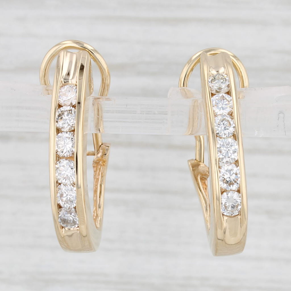 Light Gray 1ctw Diamond J-Hook Earrings 14k Yellow Gold Omega Back Drops