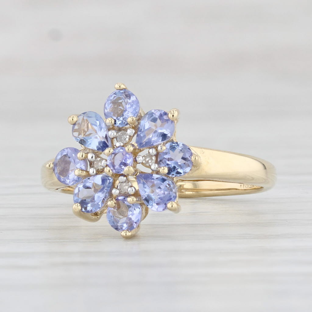 Light Gray 1.06ctw Tanzanite Flower Cluster Ring 14k Yellow Gold Size 7 Diamond Accents