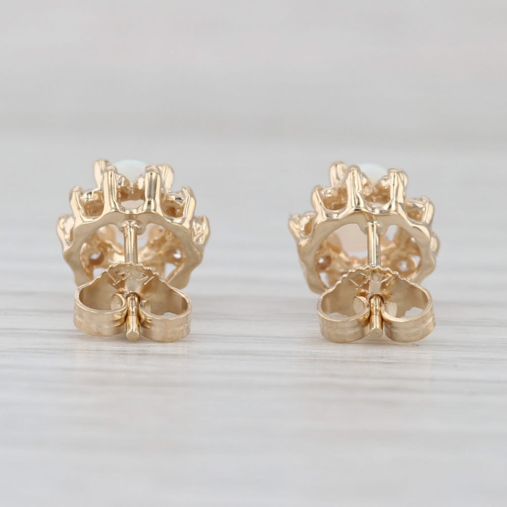 Opal Diamond Halo Stud Earrings 14k Yellow Gold Studs
