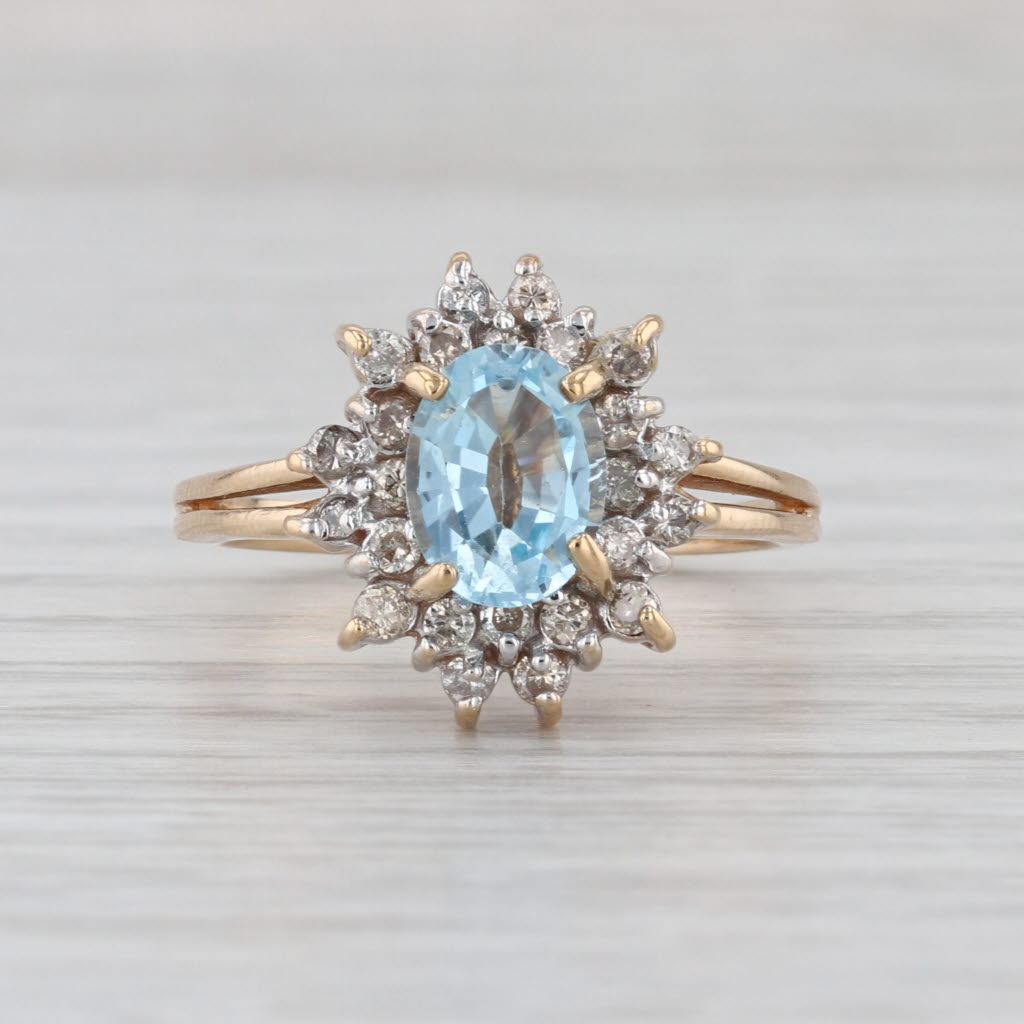 1.61ctw Oval Aquamarine Diamond Halo Ring 14k Yellow Gold Size 7.25
