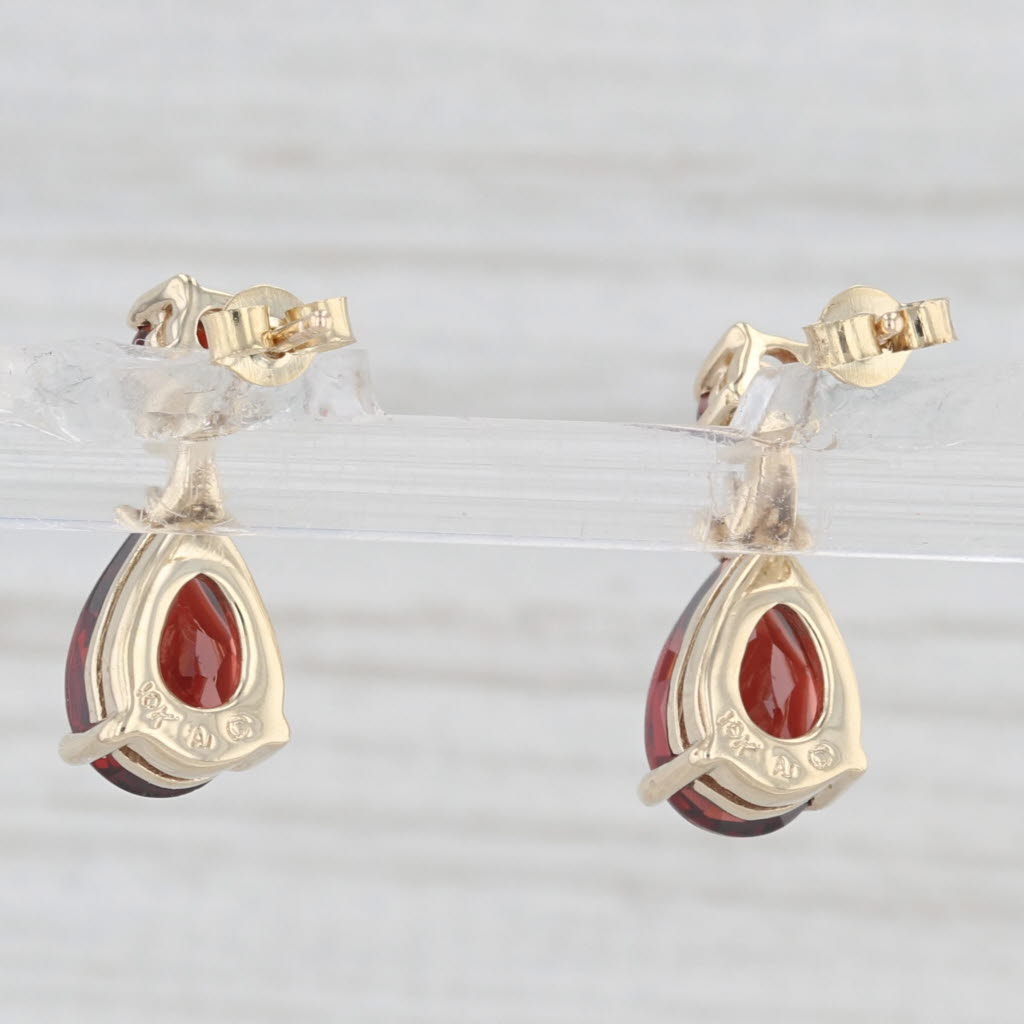 Light Gray 3.30ctw Garnet Diamond Teardrop Earrings 10k Yellow Gold Small Stud Drops