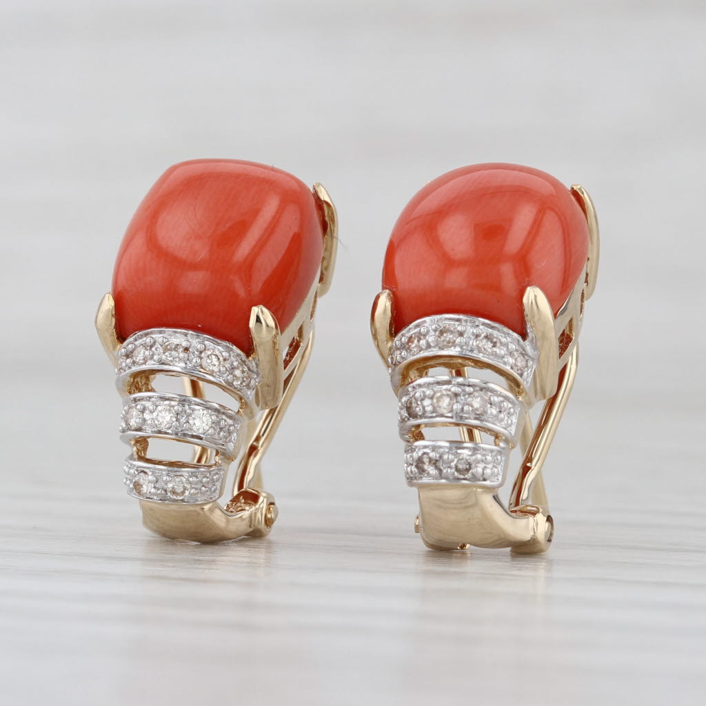 Le Vian Coral Diamond J-Hook Earrings 14k Yellow Gold Omega Back Drops