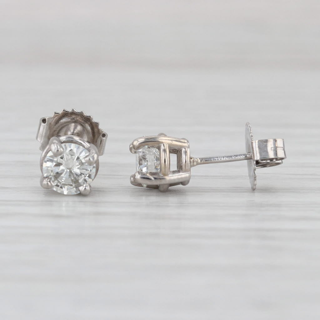 0.97ctw VS2 Round Diamond Solitaire Stud Earrings 14k White Gold Studs