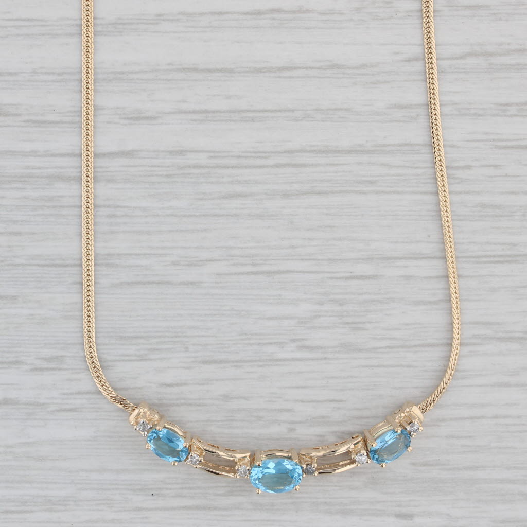 Gray 2.11ctw Blue Topaz Diamond Necklace 14k Yellow Gold Herringbone Chain 16"