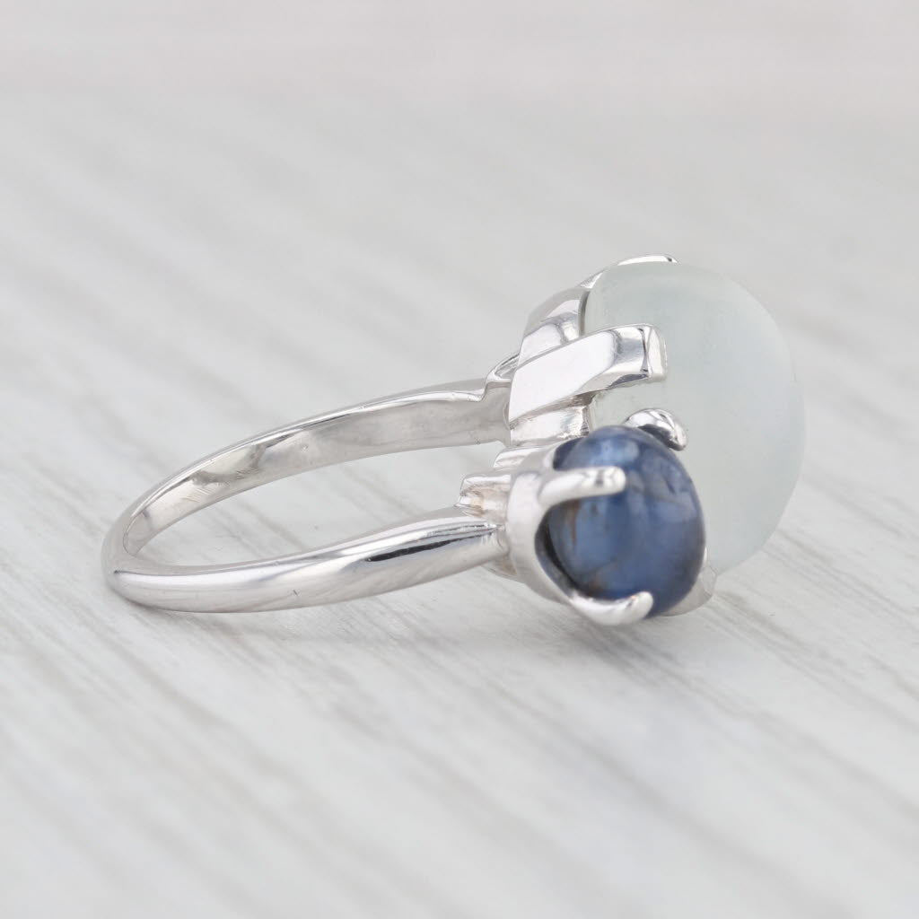 Light Gray Vintage Moonstone Gray Blue Star Sapphire Ring 14k White Gold Size 6.25