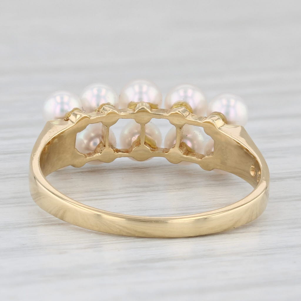 Light Gray Mikimoto Cultured Pearl Cluster Ring 18k Yellow Gold Size 6.5