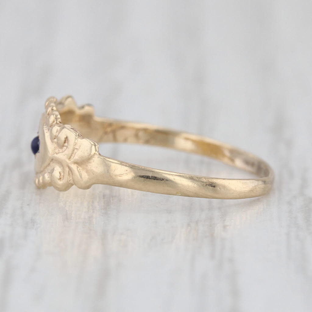Antique Blue Glass Ring 10k Yellow Gold Size 3.75 Imitation Sapphire